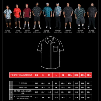 Dixxon Short Sleeve Party Shirt Size Chart